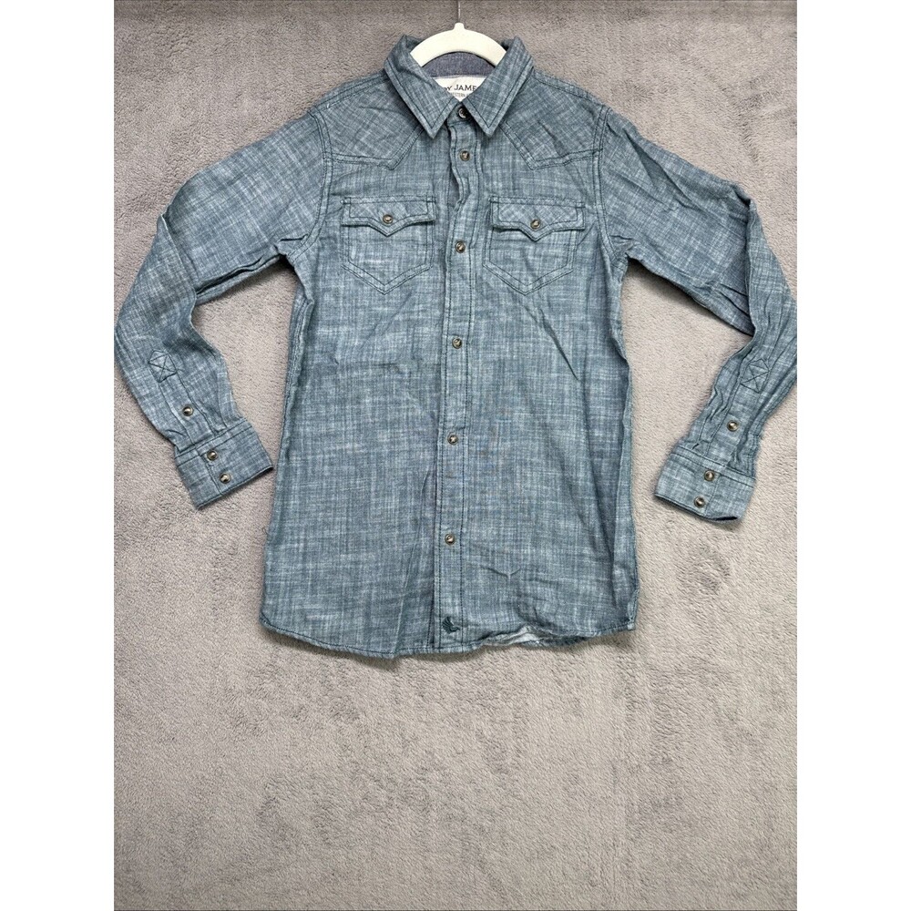 CODY JAMES Boy’s S Blue Western Pearl Snap button Shirt cowboy 100% cotton